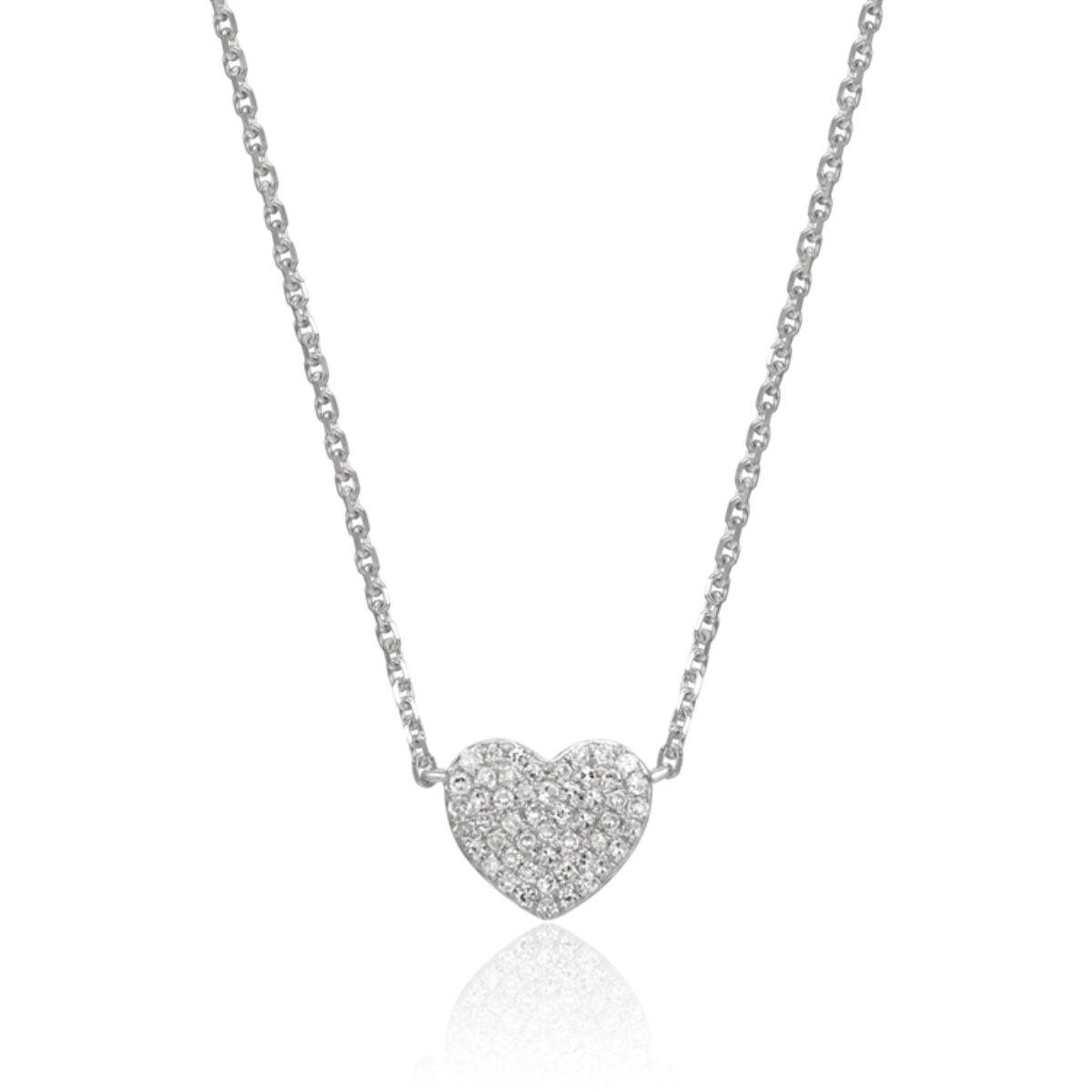 Heart Shaped pendant necklace covered in diamonds set in white gold