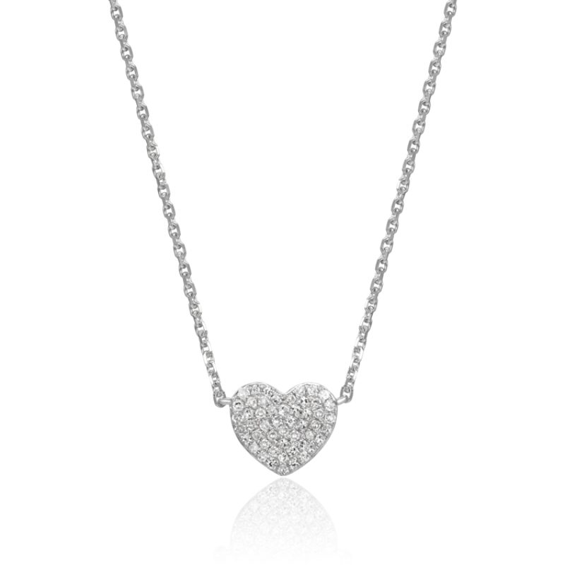 Heart Shaped pendant necklace covered in diamonds set in white gold